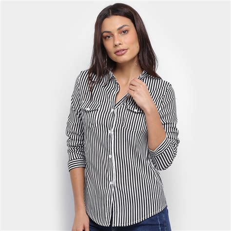 Camisa Listrada Preta E Branca Feminina .